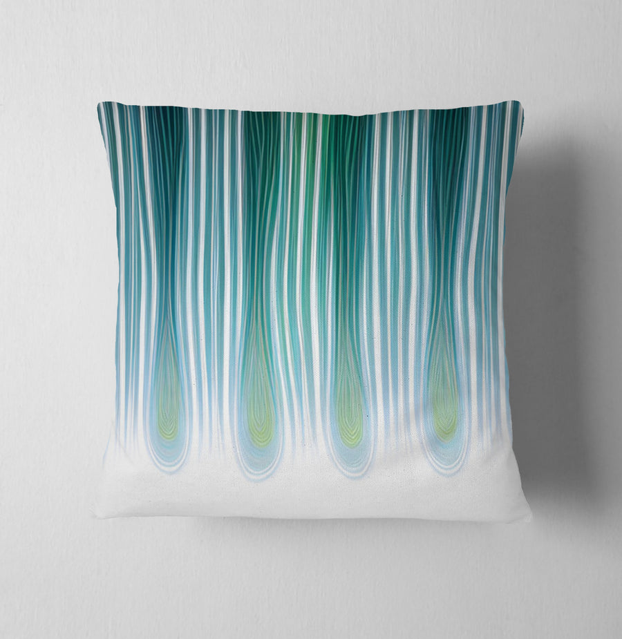 Teal Vertical Drip Stripe Pattern Throw Pillow Cover