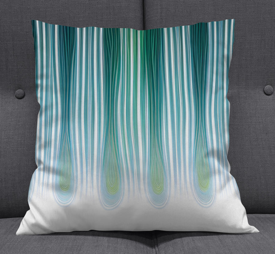 Teal Vertical Drip Stripe Pattern Throw Pillow Cover