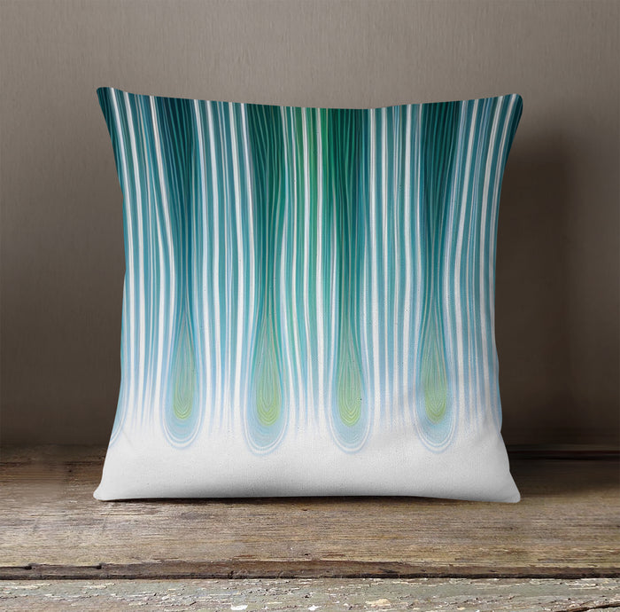 Teal Vertical Drip Stripe Pattern Throw Pillow Cover