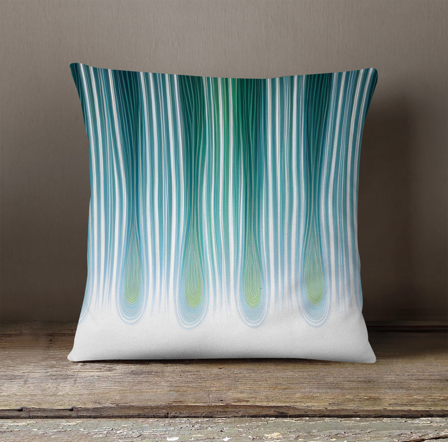 Teal Vertical Drip Stripe Pattern Throw Pillow Cover