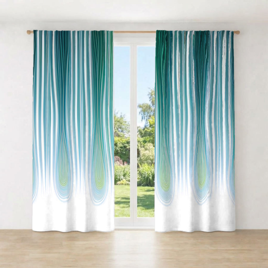Teal Vertical Drip Stripe Pattern Window Curtains