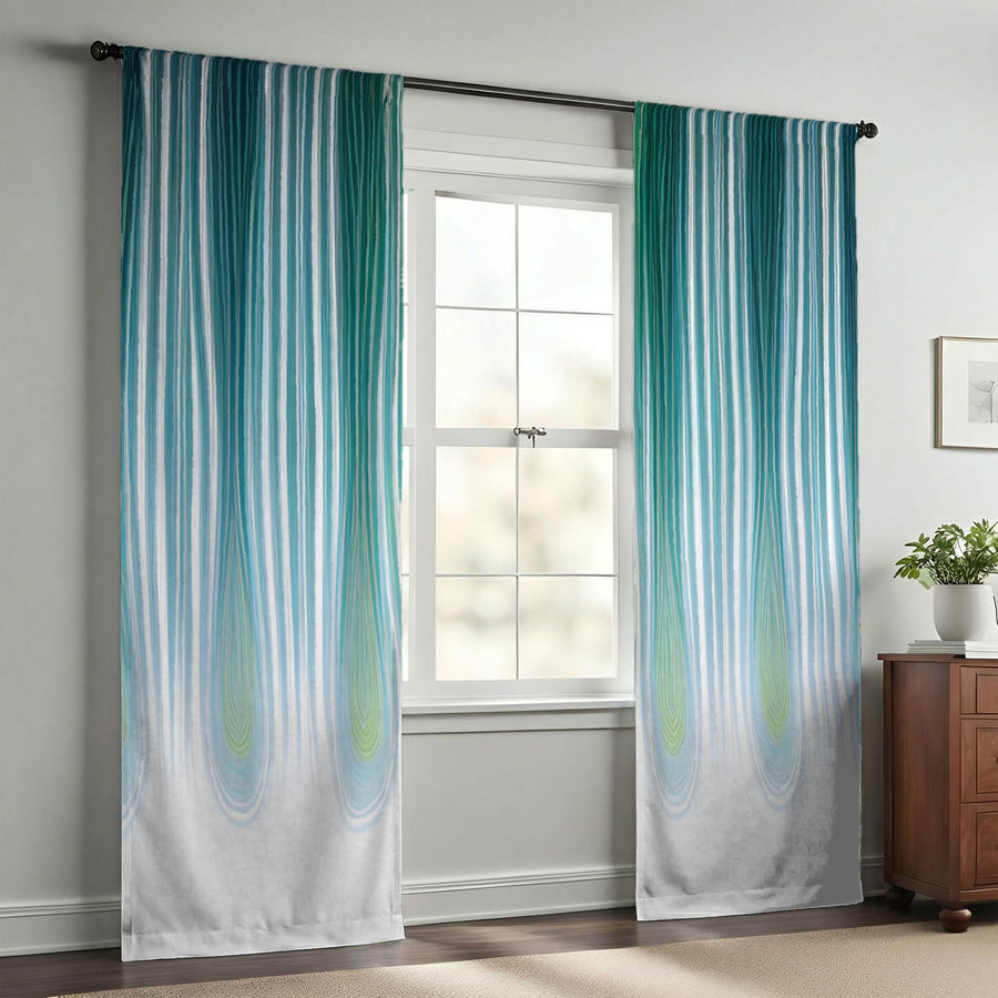 Teal Vertical Drip Stripe Pattern Window Curtains