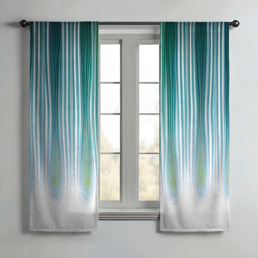 Teal Vertical Drip Stripe Pattern Window Curtains