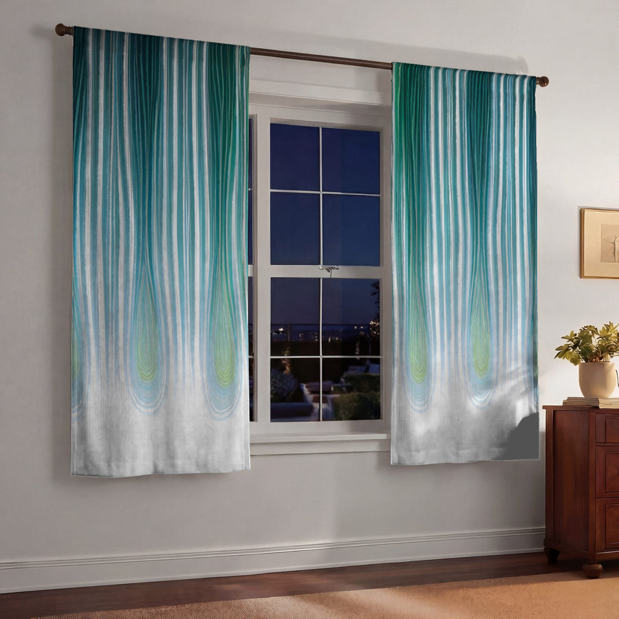 Teal Vertical Drip Stripe Pattern Window Curtains