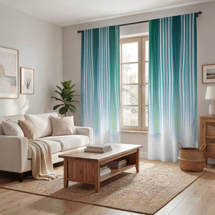 Teal Vertical Drip Stripe Pattern Window Curtains