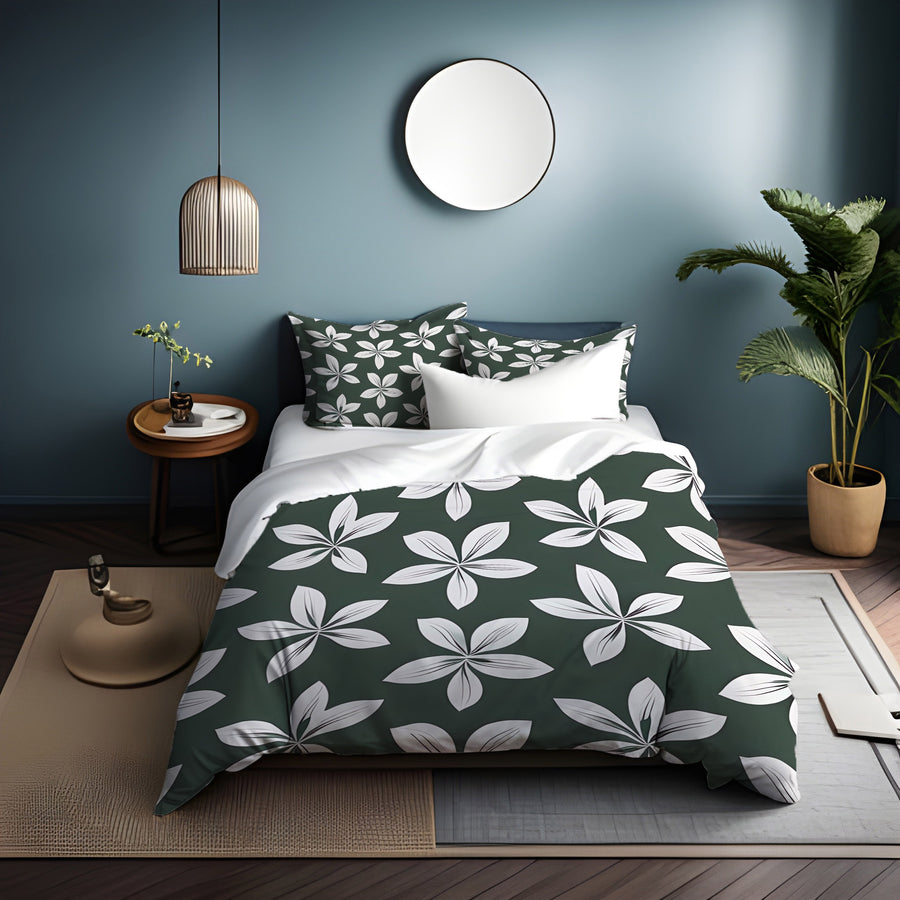 Green Floral Botanical Pattern Duvet Cover