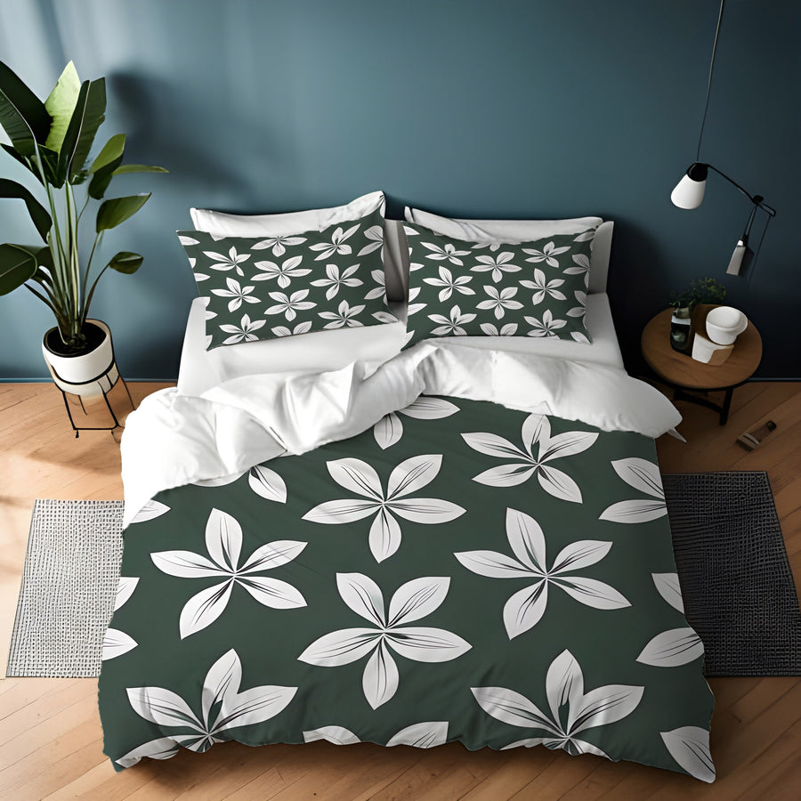 Green Floral Botanical Pattern Duvet Cover