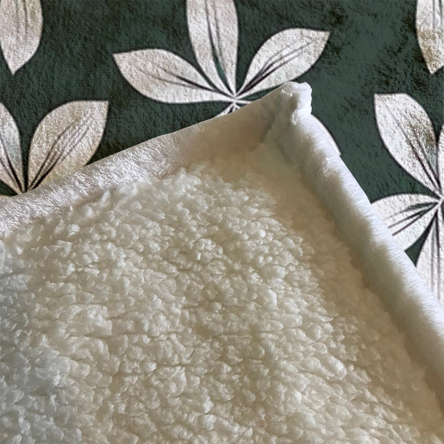 Green Floral Botanical Pattern Fleece Sherpa Blanket