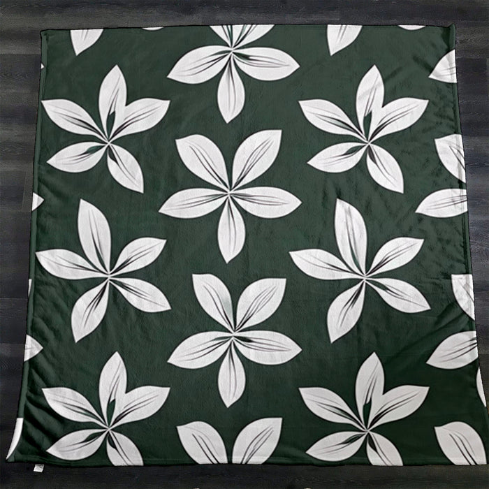 Green Floral Botanical Pattern Fleece Sherpa Blanket