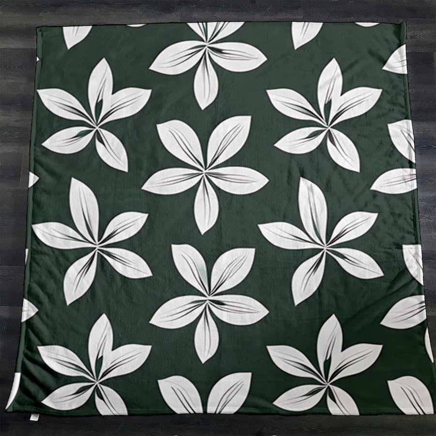 Green Floral Botanical Pattern Fleece Sherpa Blanket