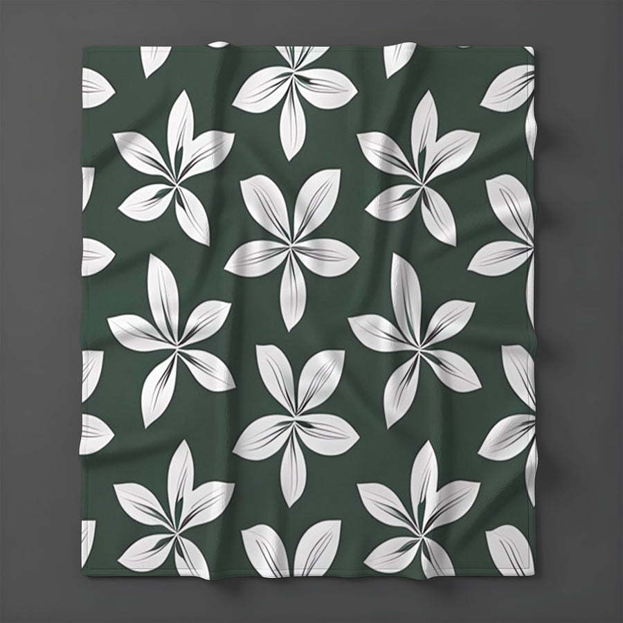 Green Floral Botanical Pattern Fleece Sherpa Blanket