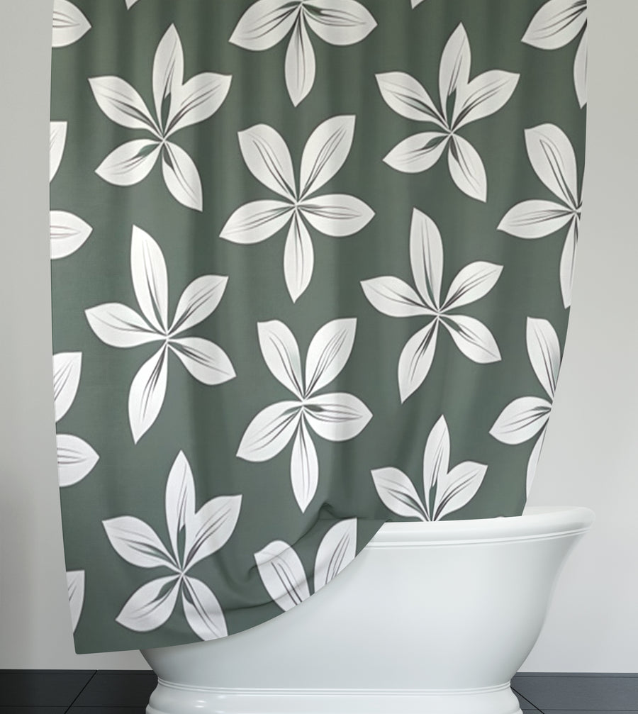 Green Floral Botanical Pattern Shower Curtain