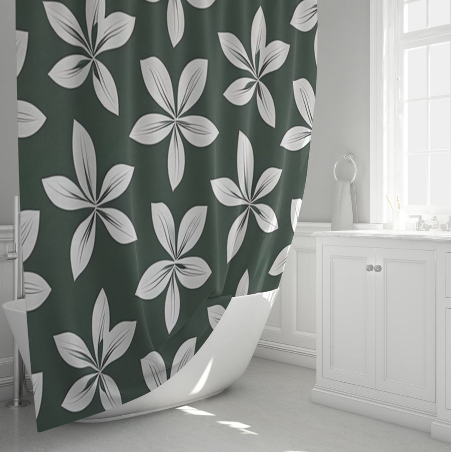 Green Floral Botanical Pattern Shower Curtain