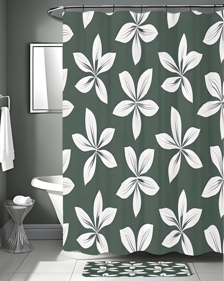 Green Floral Botanical Pattern Shower Curtain