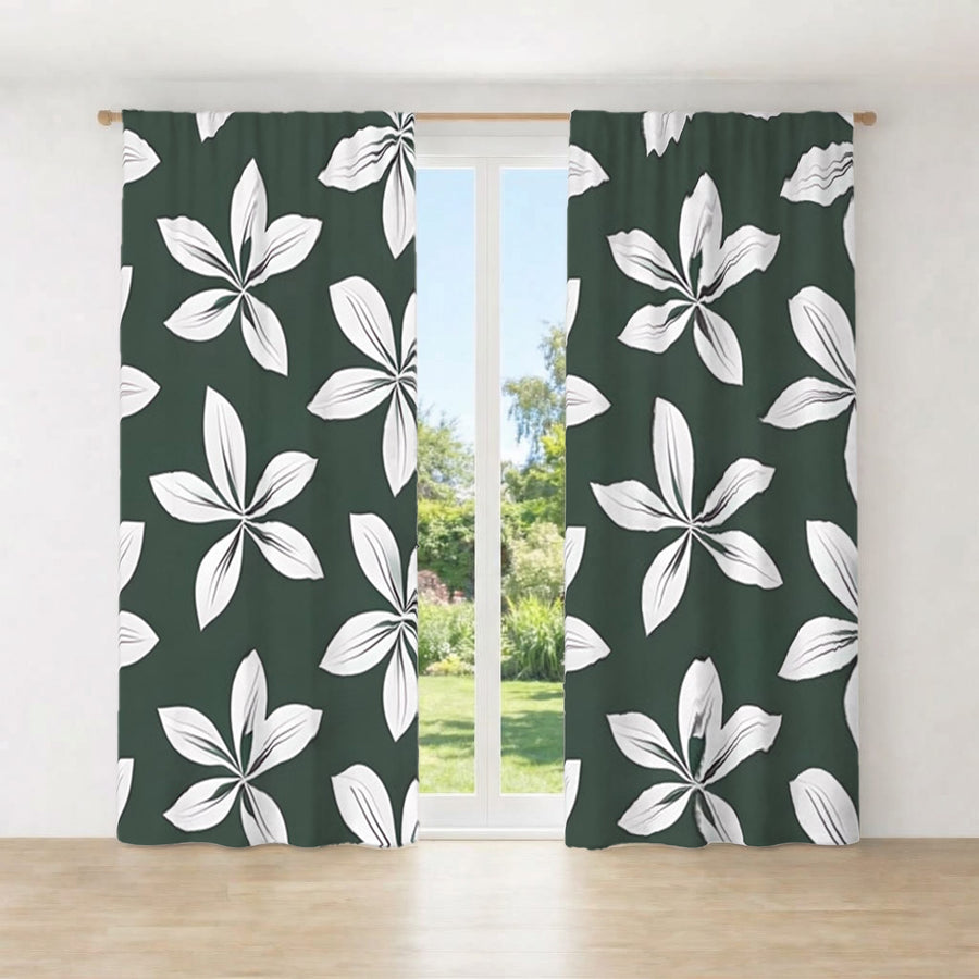 Green Floral Botanical Pattern Window Curtains