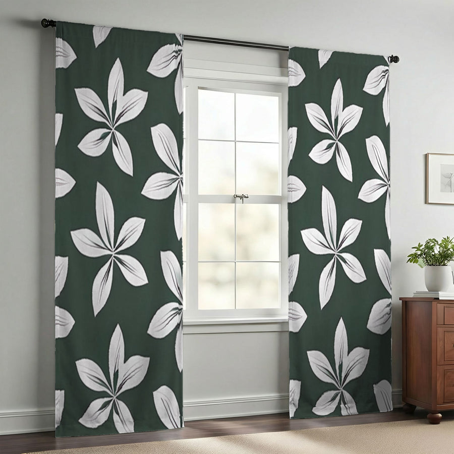 Green Floral Botanical Pattern Window Curtains