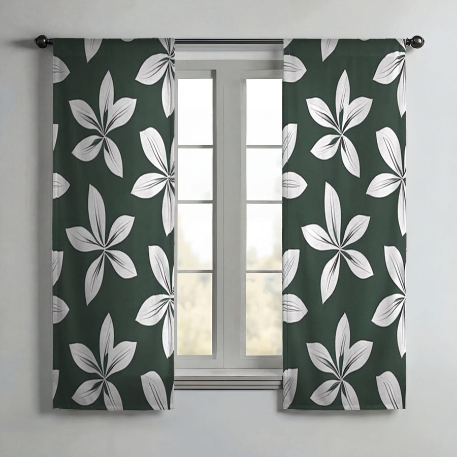 Green Floral Botanical Pattern Window Curtains