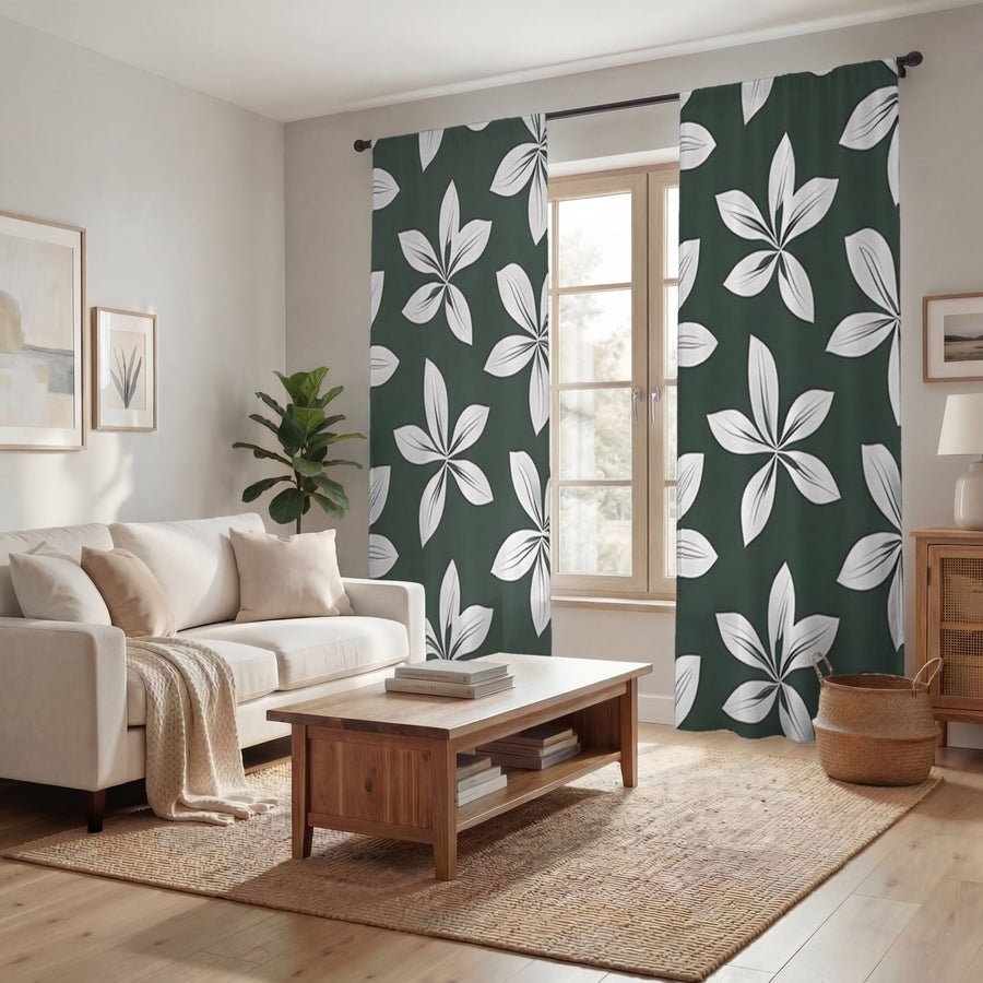 Green Floral Botanical Pattern Window Curtains