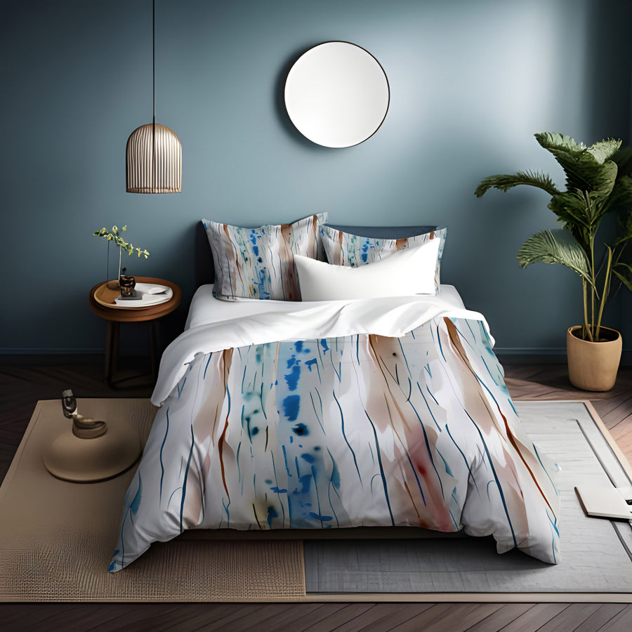 Beige and Blue Marble Texture Pattern Duvet Cover