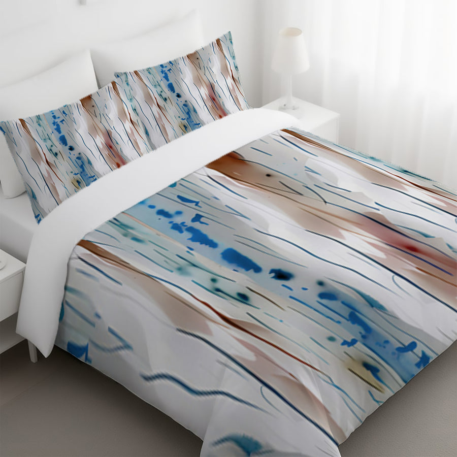 Beige and Blue Marble Texture Pattern Duvet Cover