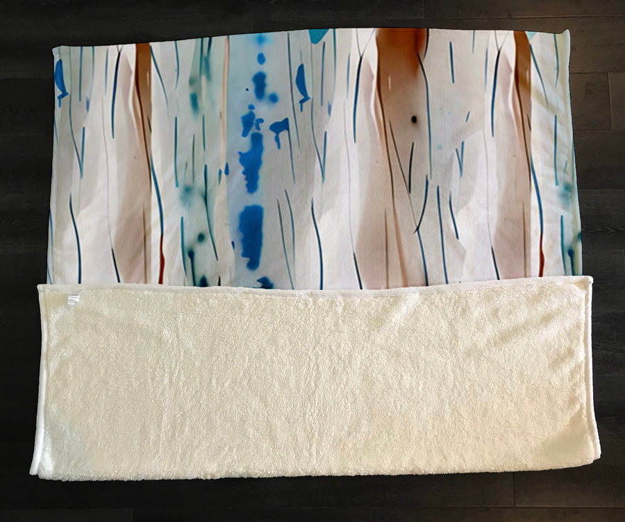 Beige and Blue Marble Texture Pattern Fleece Sherpa Blanket