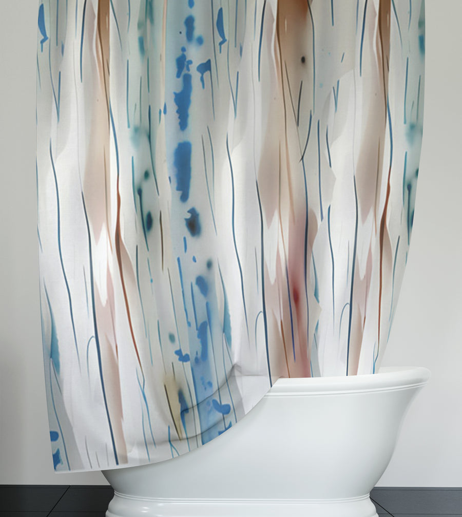 Beige and Blue Marble Texture Pattern Shower Curtain
