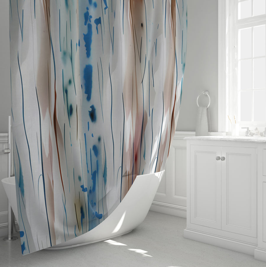 Beige and Blue Marble Texture Pattern Shower Curtain