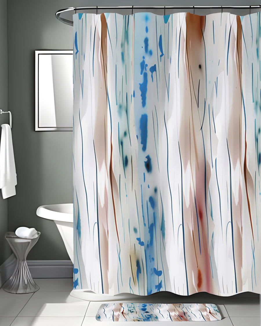 Beige and Blue Marble Texture Pattern Shower Curtain