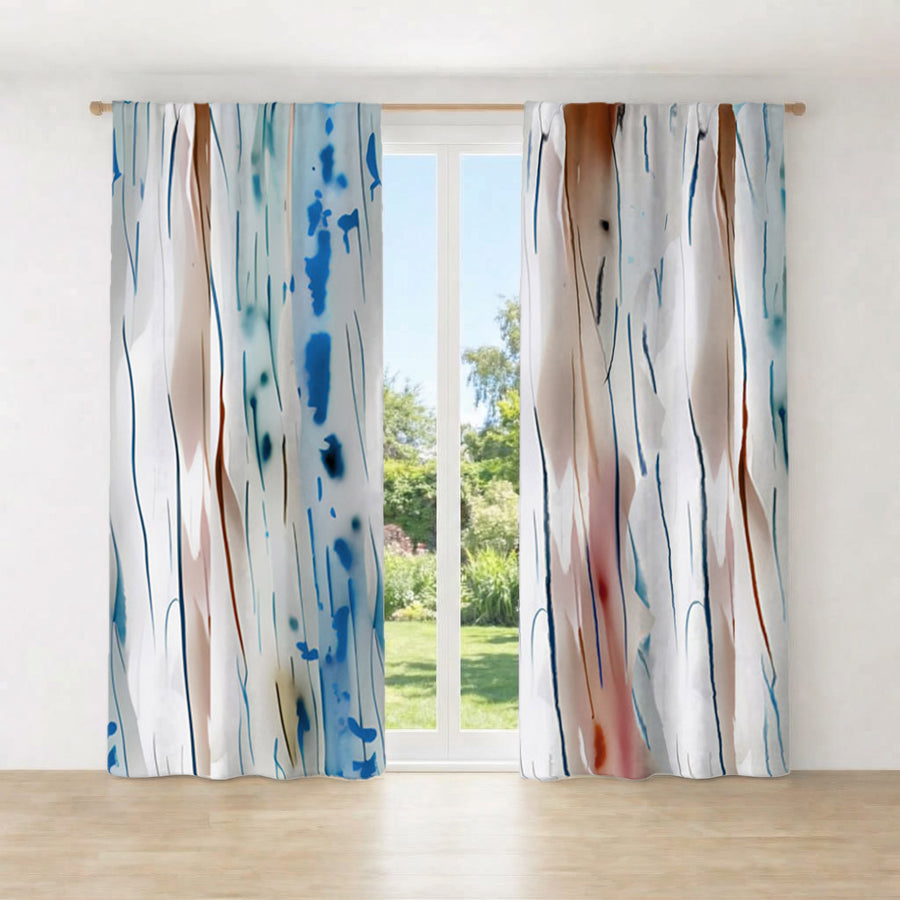 Beige and Blue Marble Texture Pattern Window Curtains