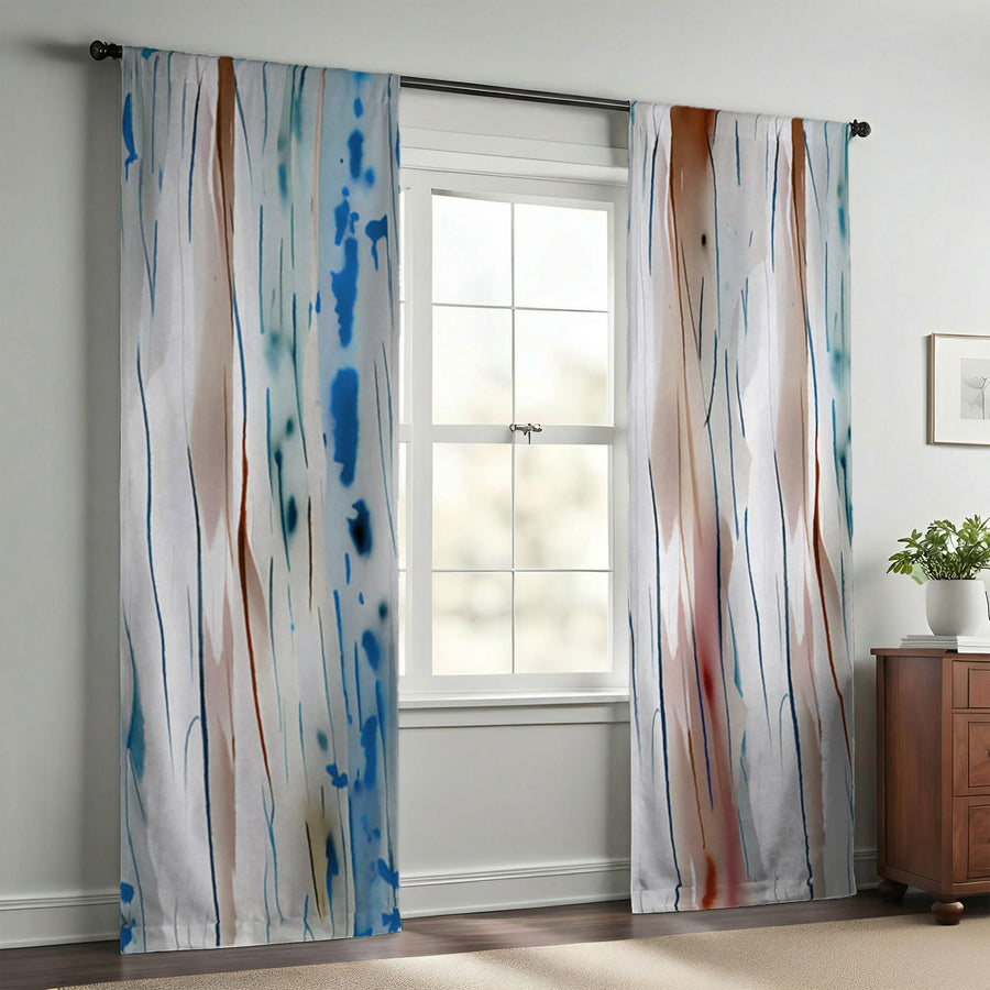 Beige and Blue Marble Texture Pattern Window Curtains