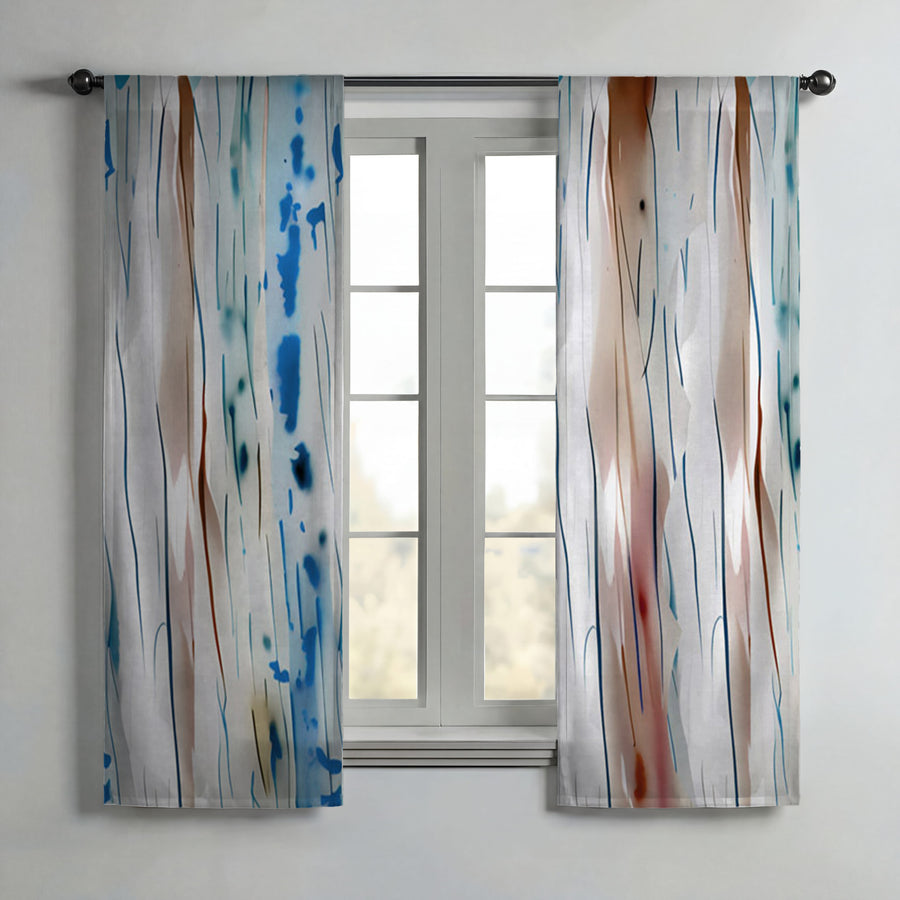Beige and Blue Marble Texture Pattern Window Curtains