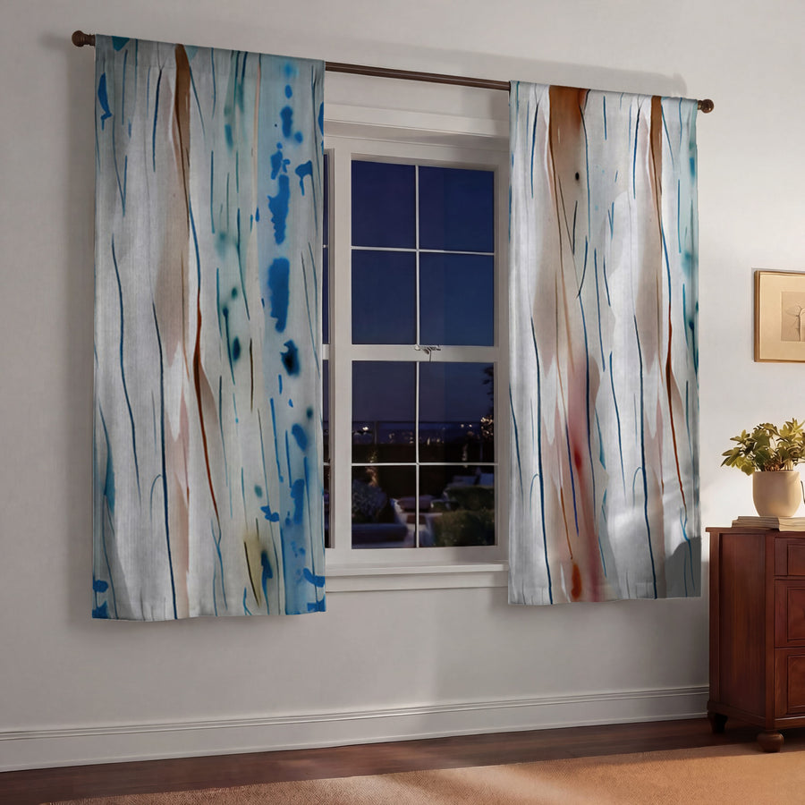 Beige and Blue Marble Texture Pattern Window Curtains