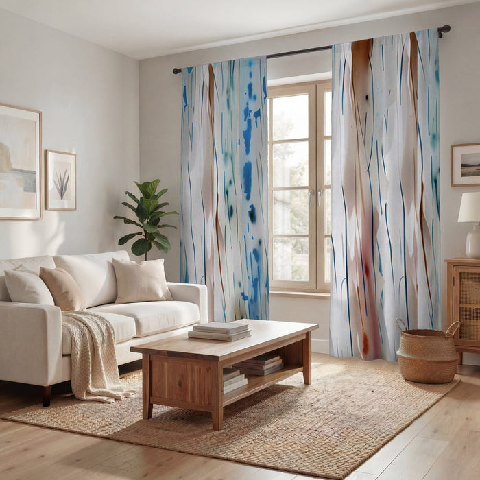 Beige and Blue Marble Texture Pattern Window Curtains