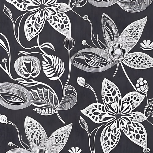 Gray Floral Botanical Illustration Pattern