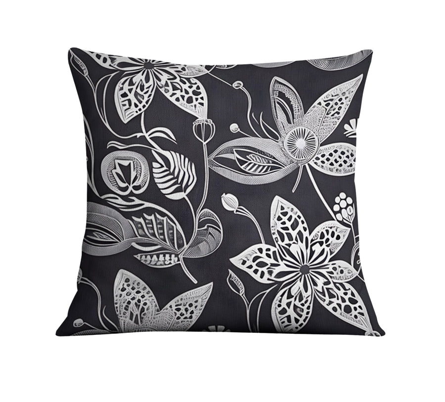 Gray Floral Botanical Illustration Pattern Throw Pillow Cover