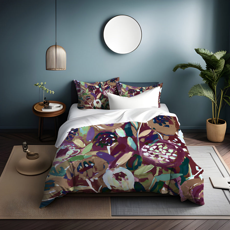 Purple Botanical Abstract Pattern Duvet Cover