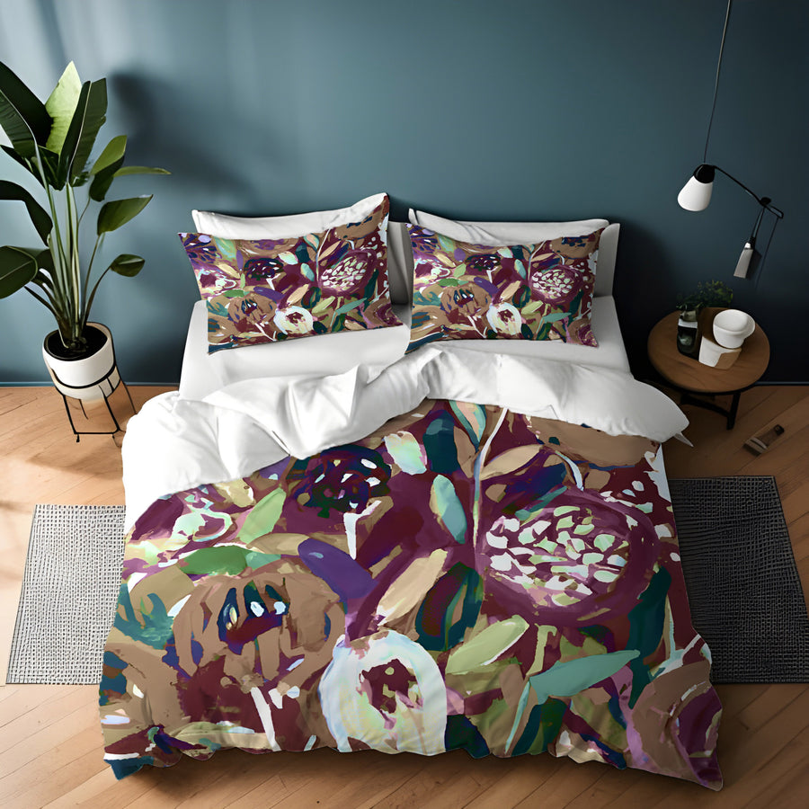 Purple Botanical Abstract Pattern Duvet Cover