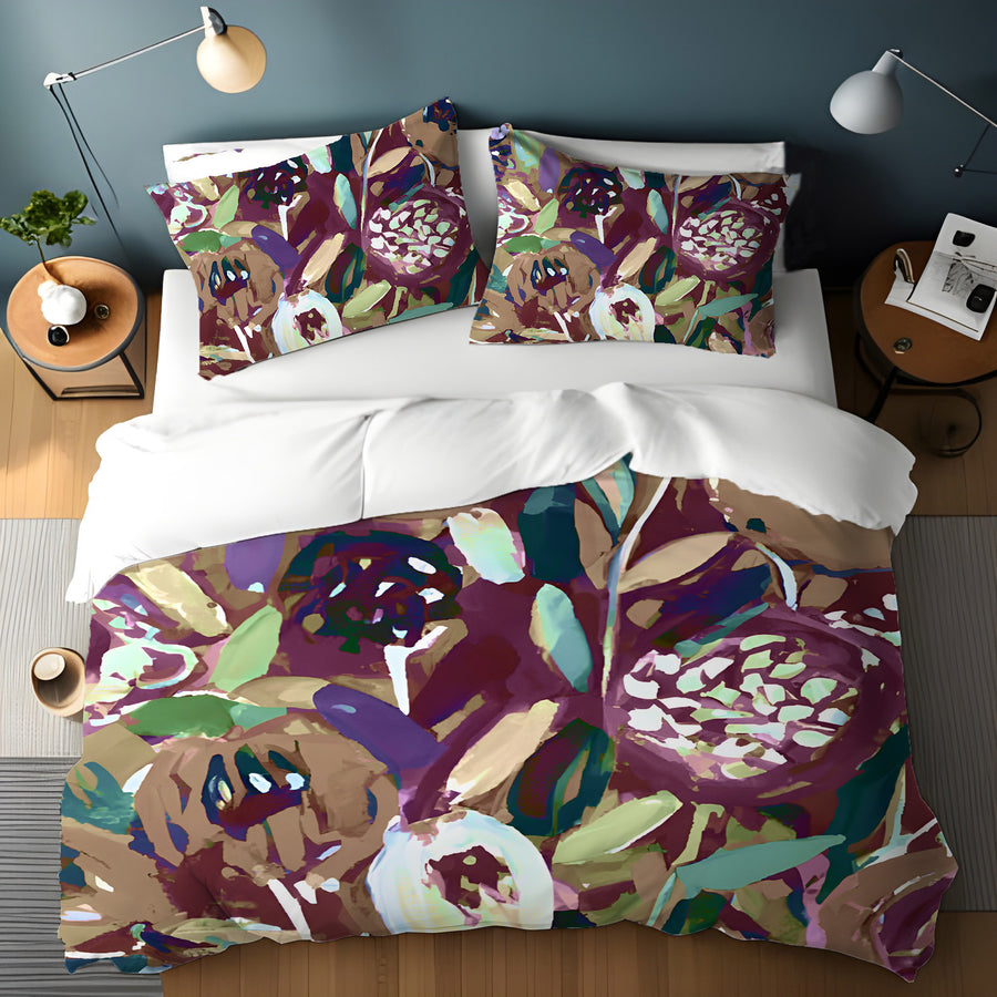 Purple Botanical Abstract Pattern Duvet Cover