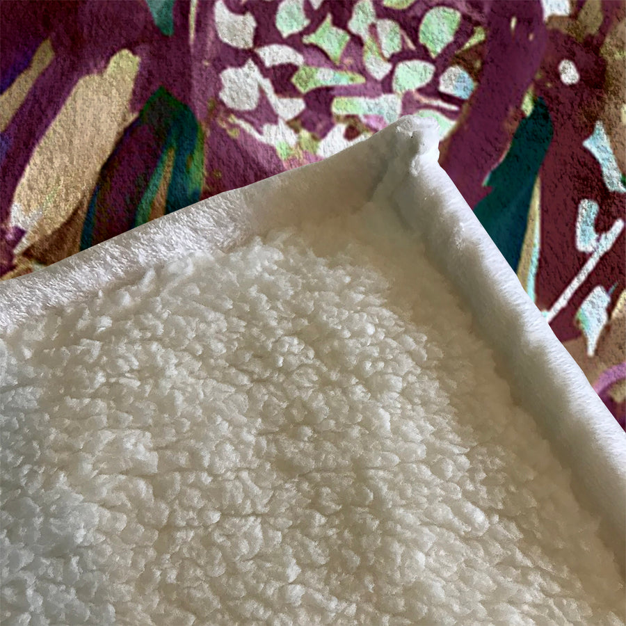 Purple Botanical Abstract Pattern Fleece Sherpa Blanket