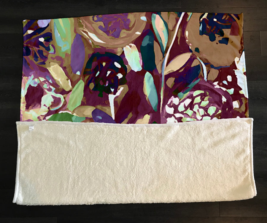 Purple Botanical Abstract Pattern Fleece Sherpa Blanket