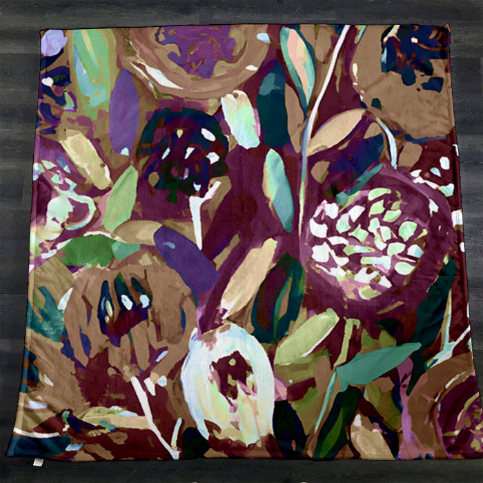 Purple Botanical Abstract Pattern Fleece Sherpa Blanket
