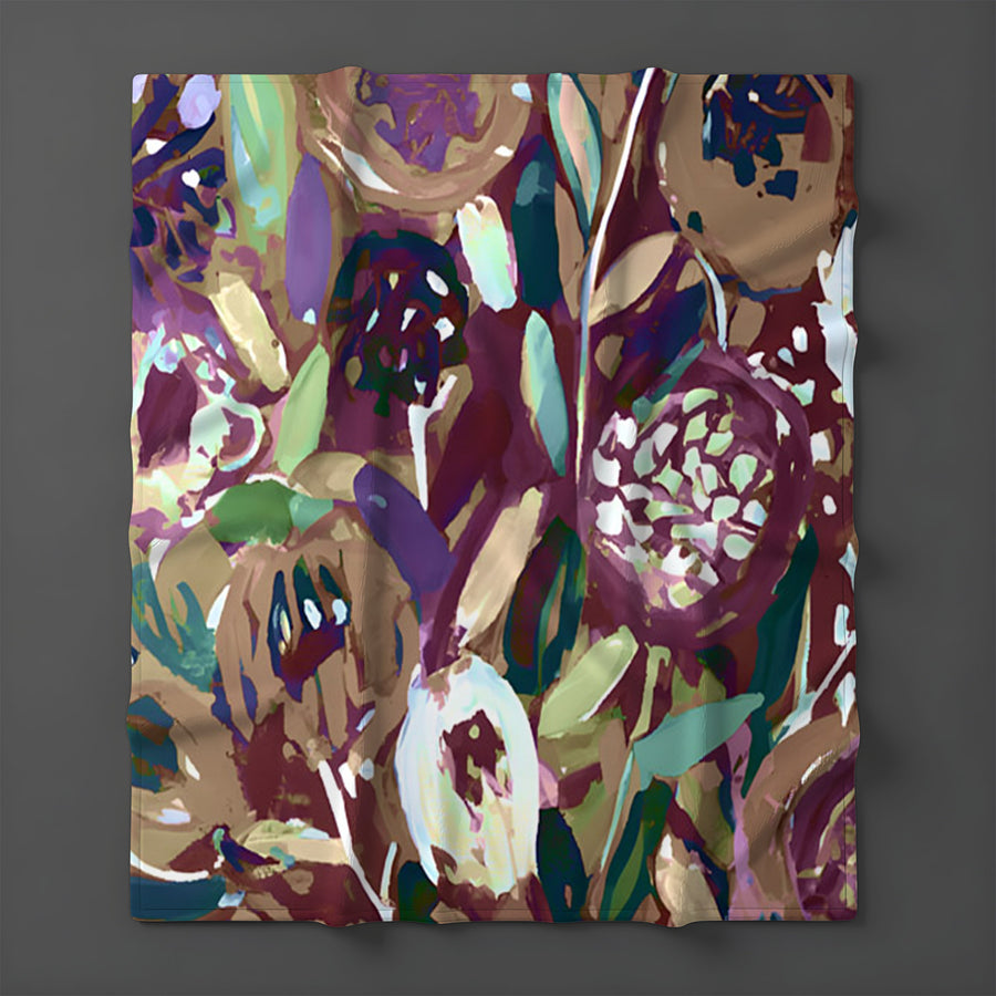 Purple Botanical Abstract Pattern Fleece Sherpa Blanket