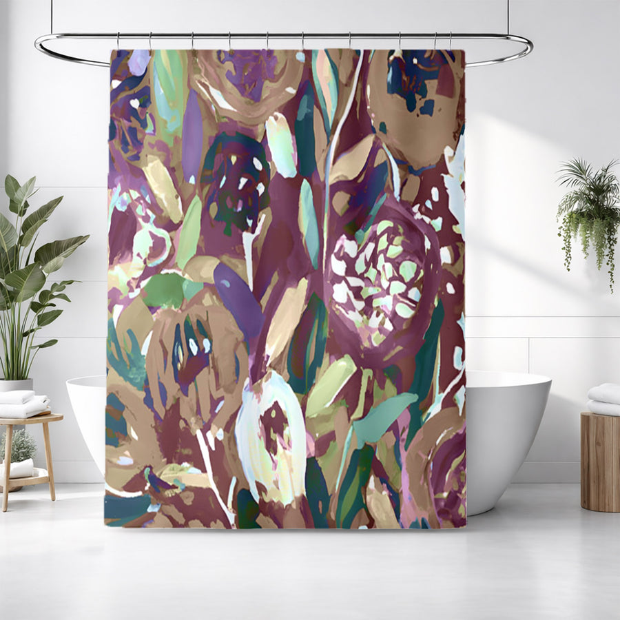 Purple Botanical Abstract Pattern Shower Curtain