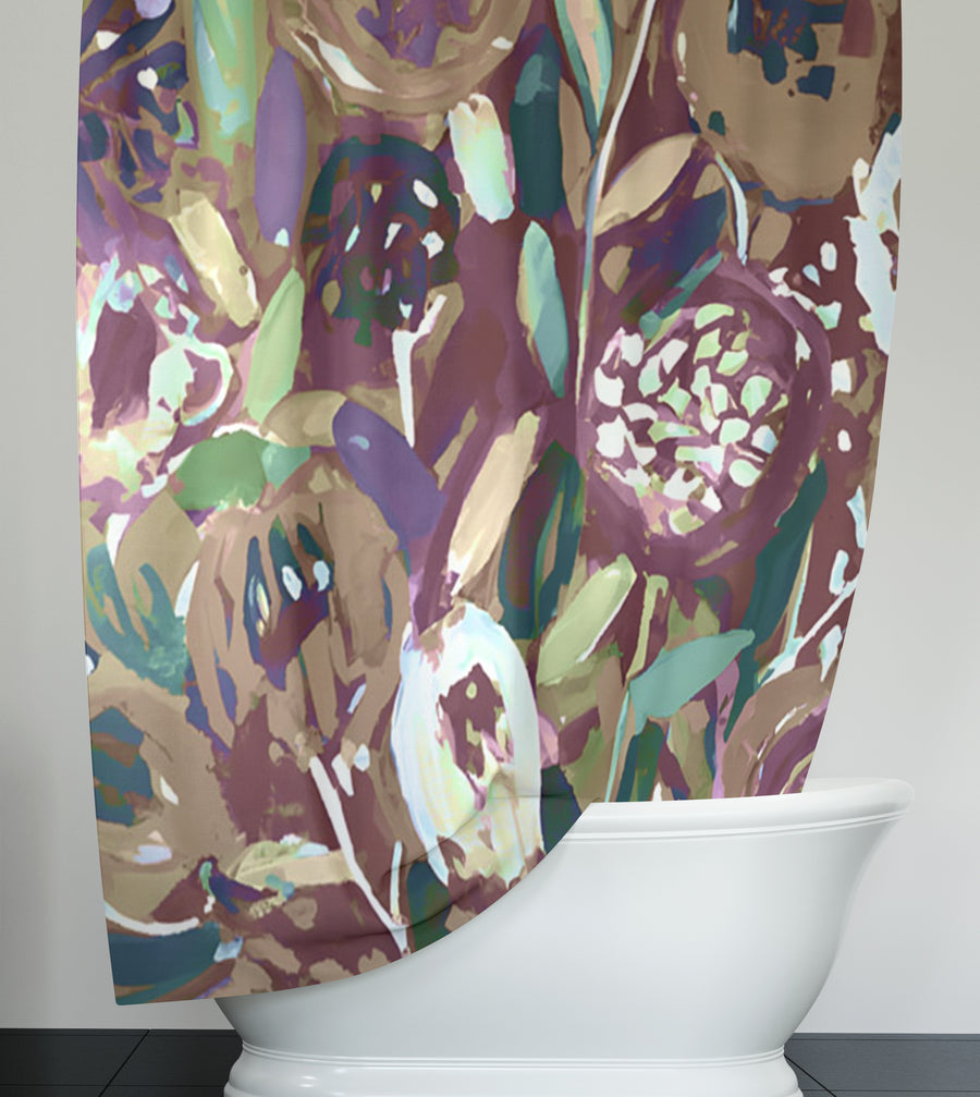 Purple Botanical Abstract Pattern Shower Curtain