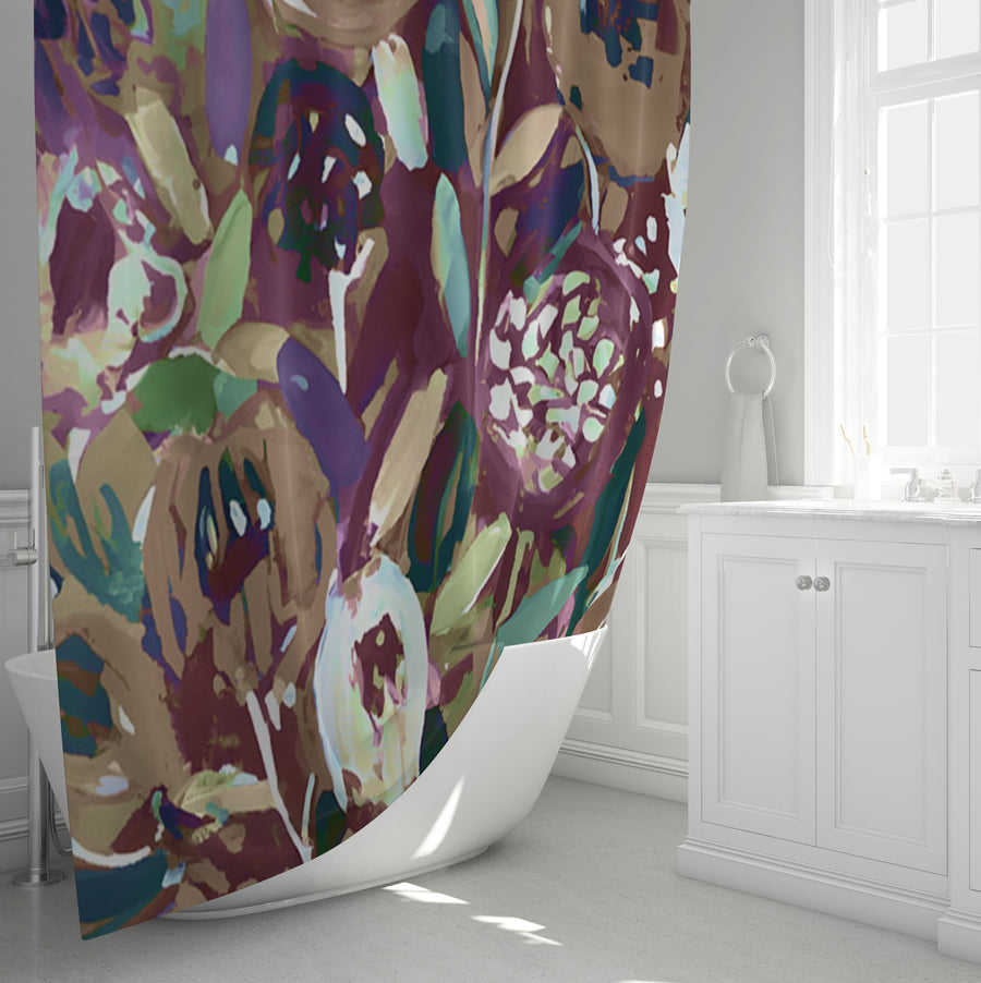 Purple Botanical Abstract Pattern Shower Curtain