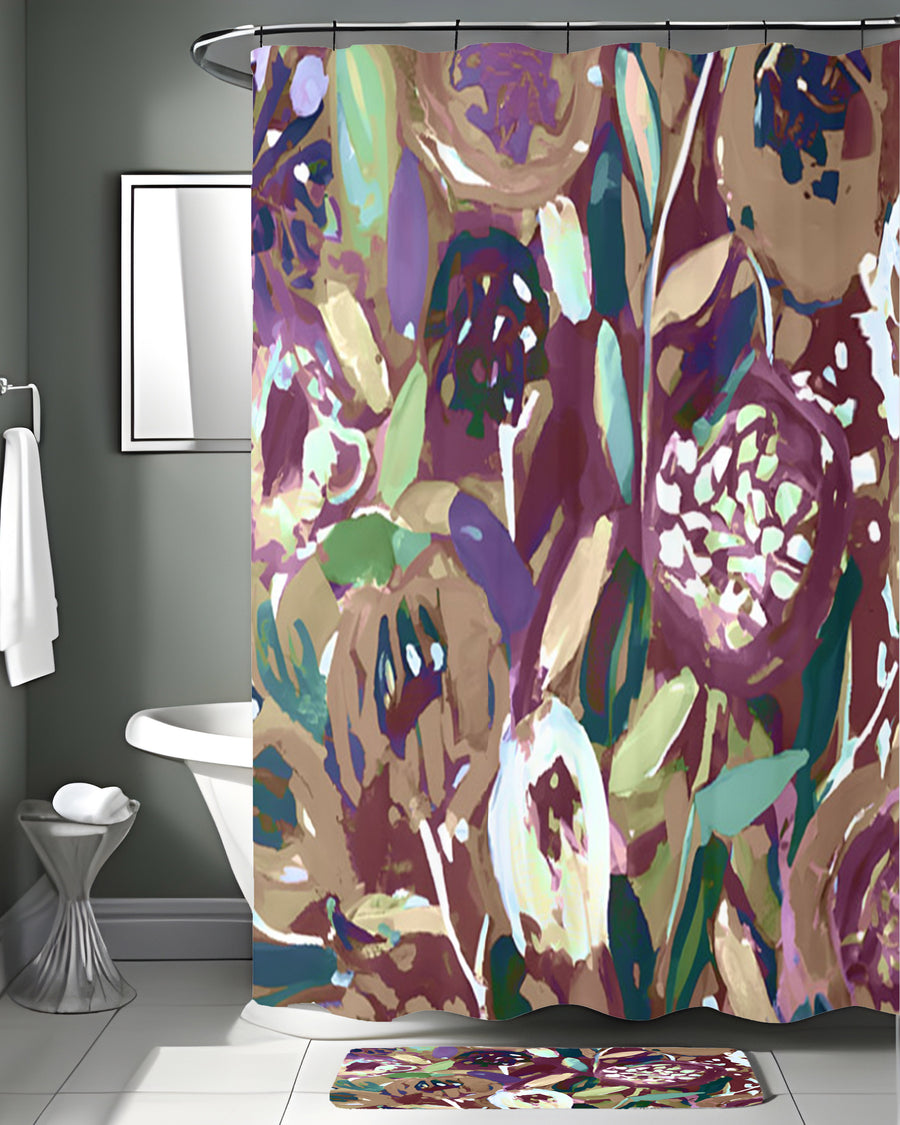 Purple Botanical Abstract Pattern Shower Curtain