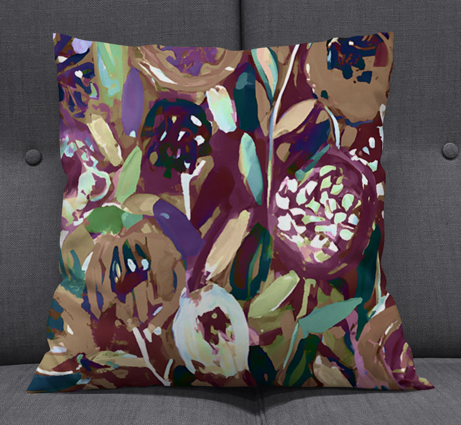 Purple Botanical Abstract Pattern Throw Pillow Cover
