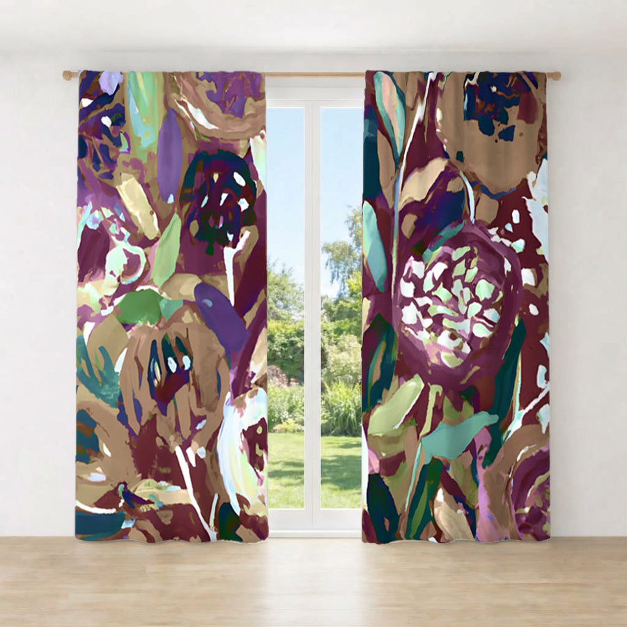 Purple Botanical Abstract Pattern Window Curtains