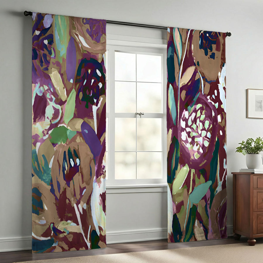 Purple Botanical Abstract Pattern Window Curtains