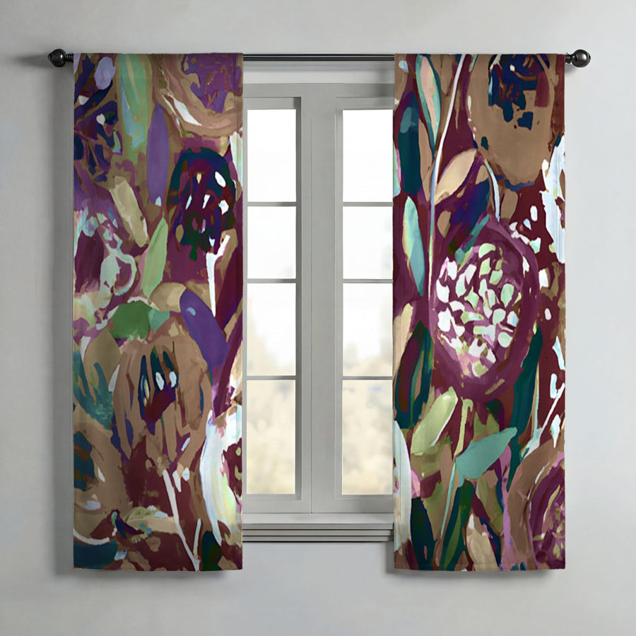 Purple Botanical Abstract Pattern Window Curtains